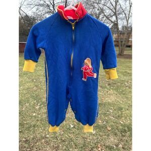 VTG Paddington Bear Full Zip Onsie | Athletic Paddington Blue Yellow & Red| 3-6M